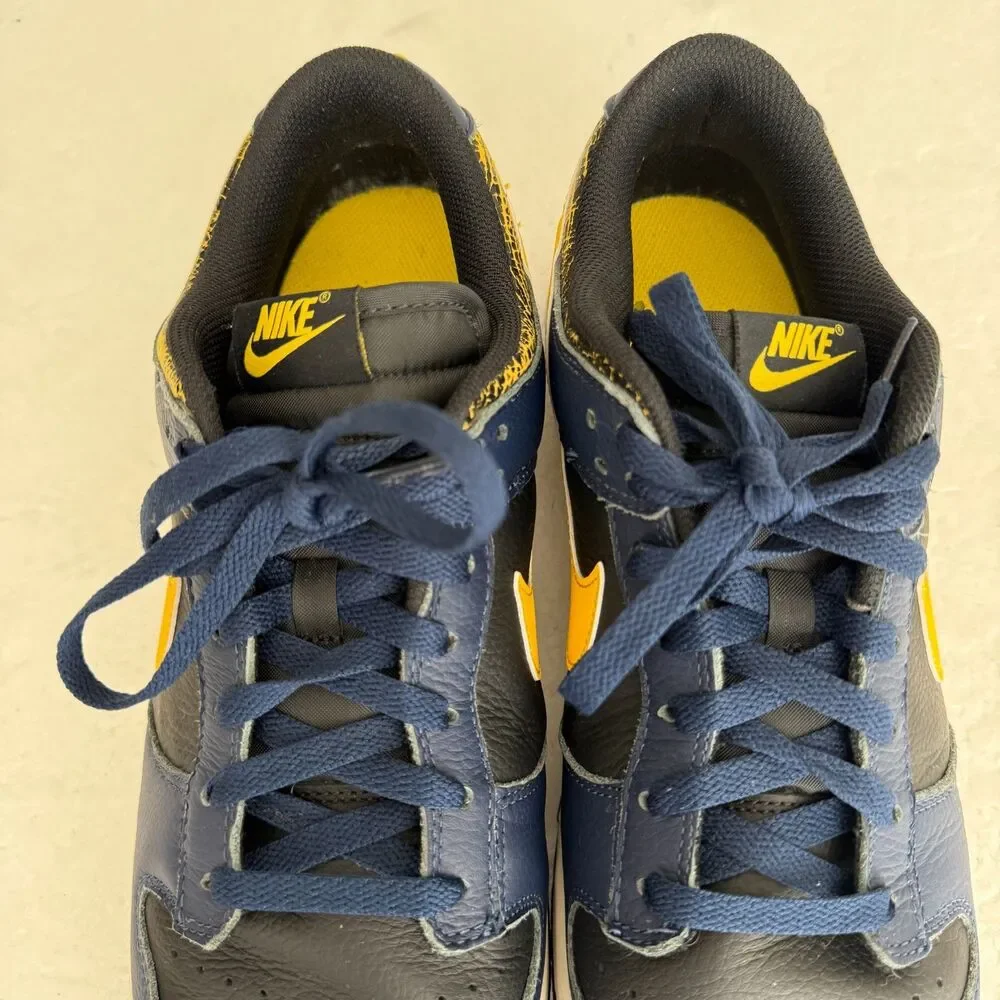 Size 12 -Nike Dunk Low Shoes Vintage Michigan Blue Black Yellow FZ4014-010 Men's